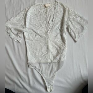 Honey Punch Sheer White Lace Bodysuit